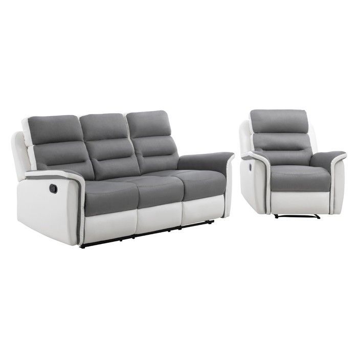 Canapé relax 3 places et 1 fauteuil LÉOn'en PU Blanc et MF Gris - LOUNGITUDE
