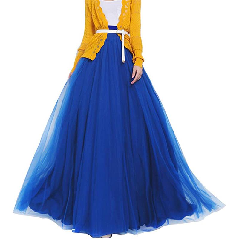 Jupe longue maxi bouffante en tulle pour femme, coupe trapèze, ceinture à nœud papillon, taille haute, idéale pour une soirée de mariage.