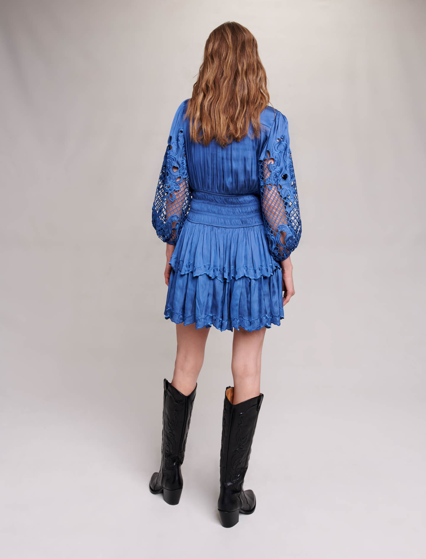 Rochie scurtă din satin - Albastră