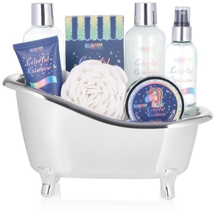 BRUBAKER Cosmetics - Coffret de bain & beauté - Colorful Rainbow - 8 Pièces - Vanille-Lavande - avec Baignoire décoratif