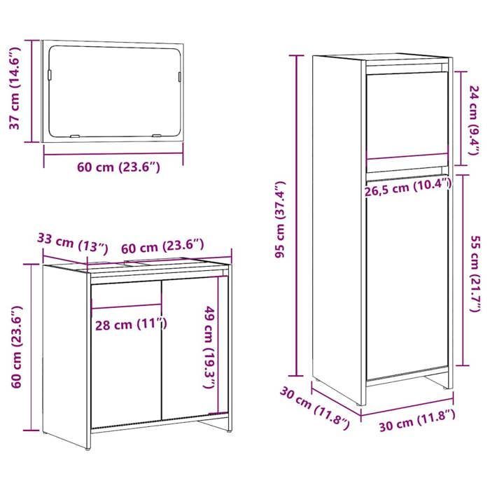Ensemble de meubles de salle de bain - KALISSE - 3 pièces - Gris béton - Bois d'ingénierie - 60 kg max
