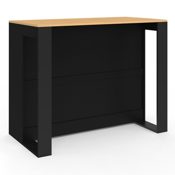 IDMARKET Table de bar îlot VITO 113 cm avec range bouteilles bois noir et plateau façon hêtre