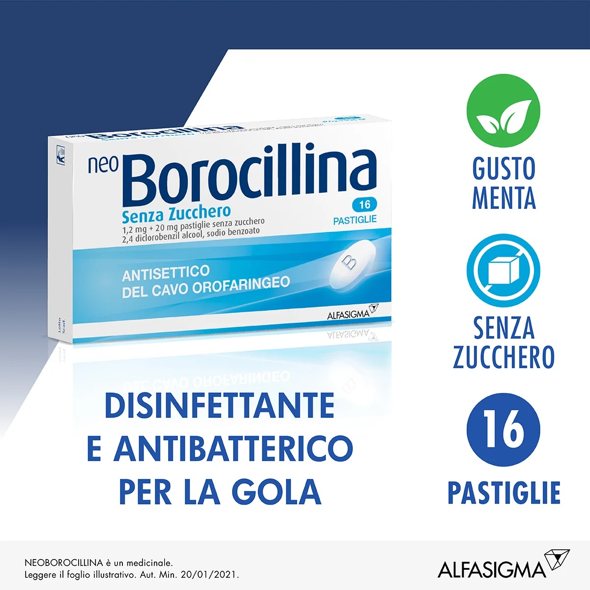 NEOBOROCILLINA Zuckerfrei Neoborocillin 1,2 mg + 20 mg Antiseptikum 16 Tabletten