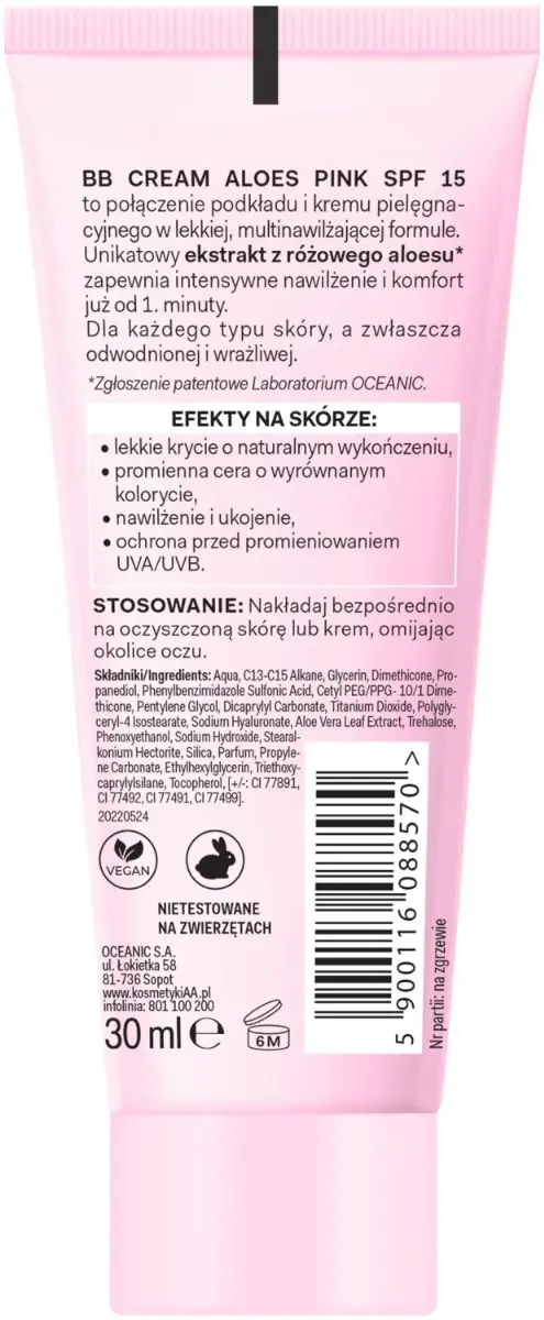 AA Pink Aloes Multinawilżający krem BB, 01 Light