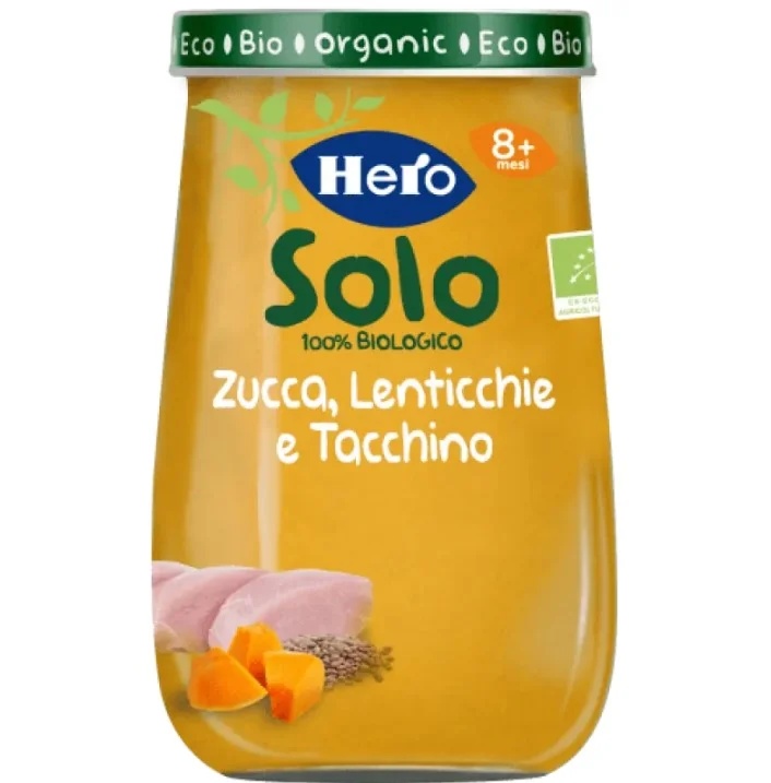 HERO SOLO Lentejas de calabacín homogeneizadas con pavo 190 g 100% BIO