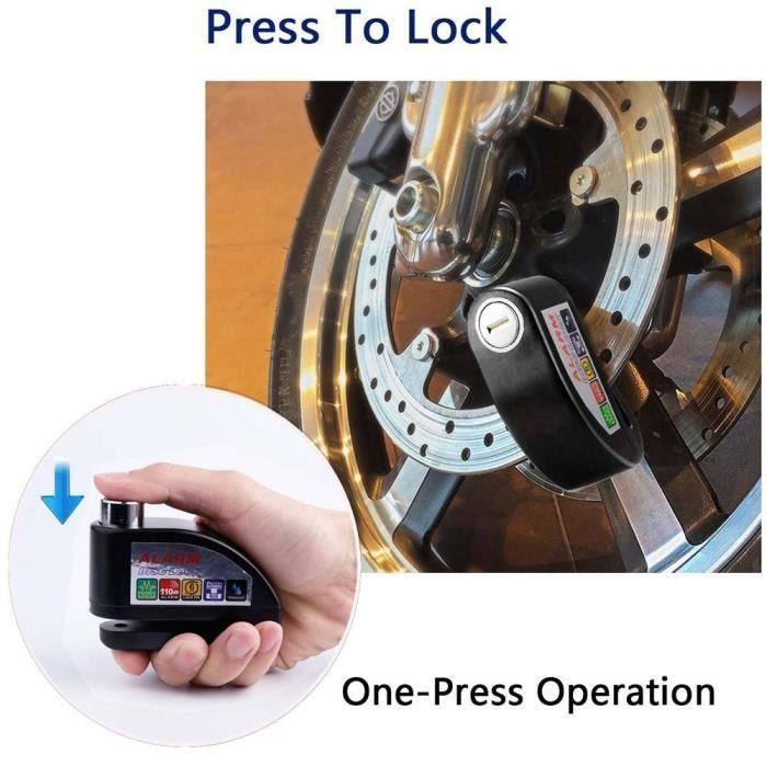 Candado de disco para motocicleta con alarma de 110 dB, candado impermeable para scooter/motocicleta/scooter/ATV con 3 llaves, 1 llave