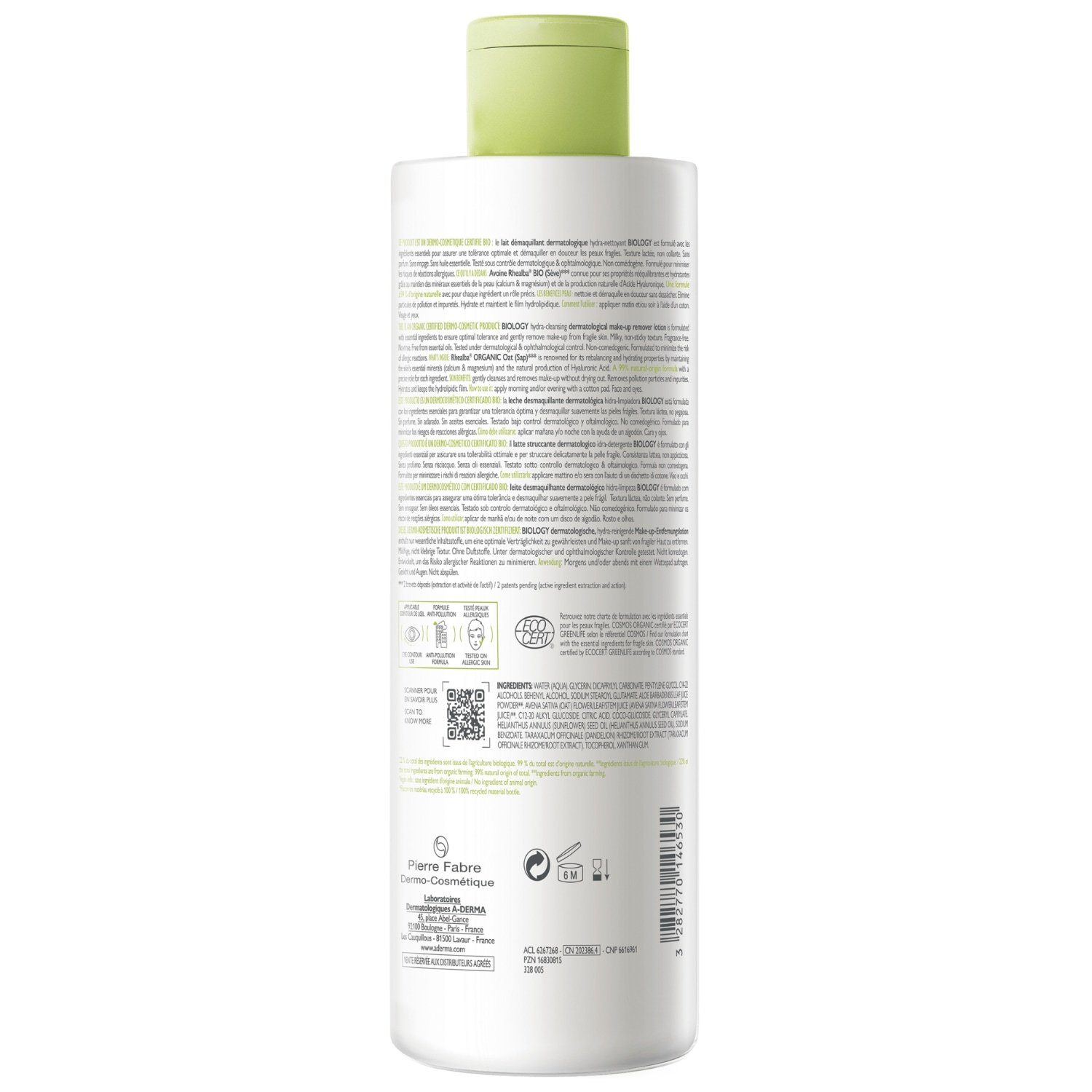 A-DERMA Make-up Remover, bioloģisks dermatoloģisks kosmētikas noņemšanas losjons – 400 ml