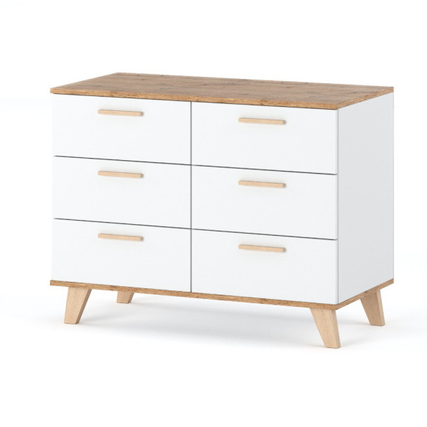Komoda Olivier Skandynawska 100cm Z 6 Szufladami Biały Mat
