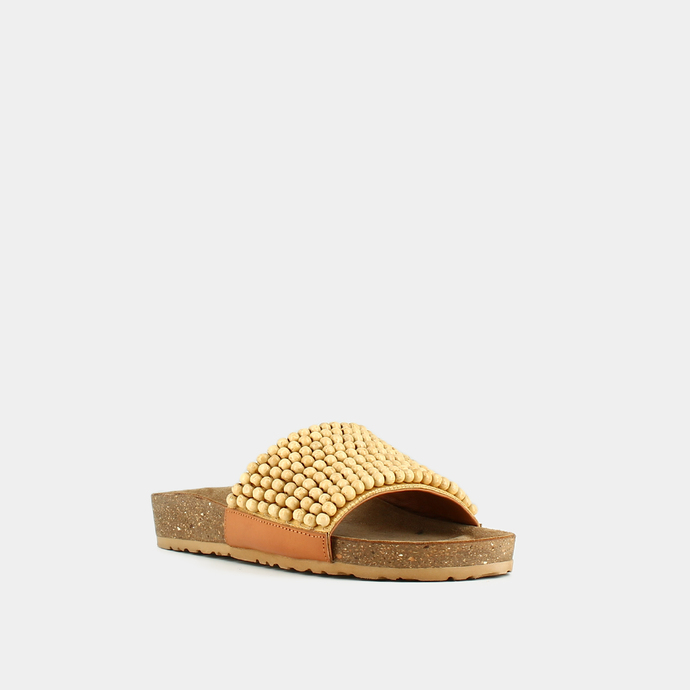 Mules à perles  en cuir beige