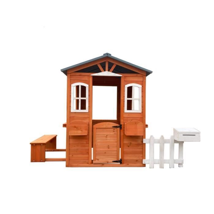 Maison en bois pour enfants - Brooklyn Gris - Boîte aux lettres et banc - Certifié FSC