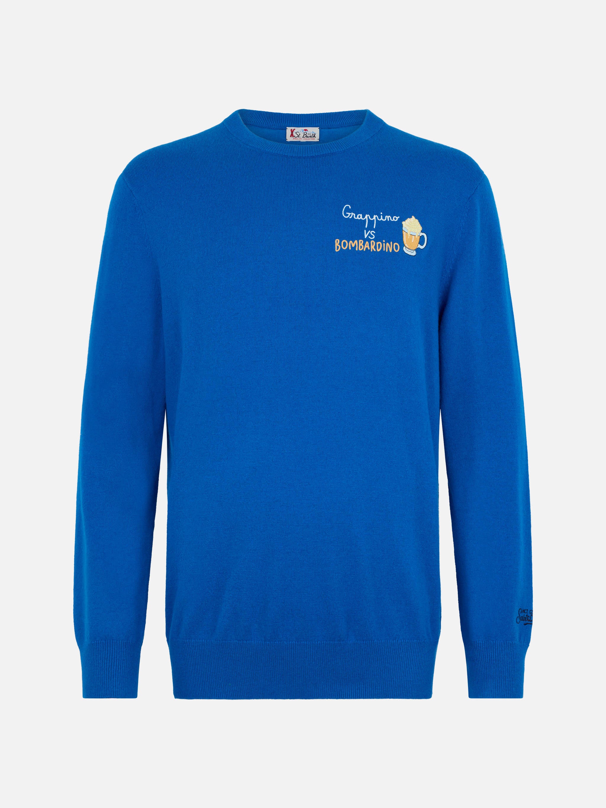 Jersey azul esquí para hombre de la marca Heron con bordado de Grappino vs Bombardino.