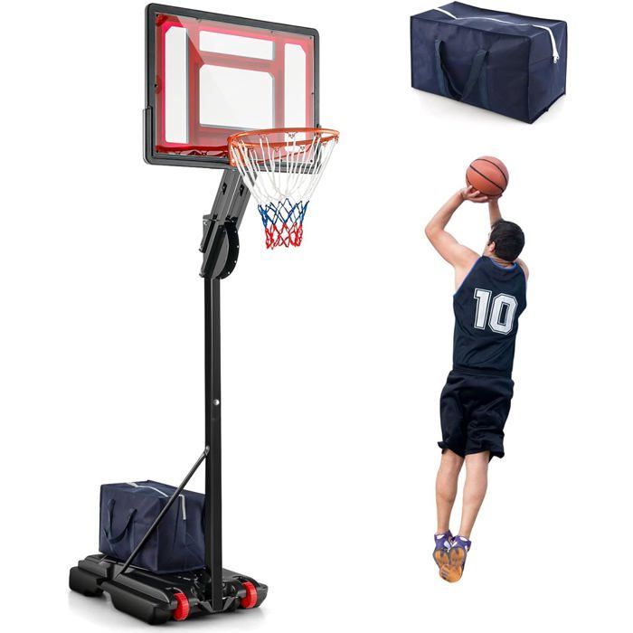 Aro de baloncesto independiente COSTWAY, altura ajustable de 105 a 260 cm, tablero de 82 cm, 2 ruedas, base rellenable con agua de 35 L, para exteriores.