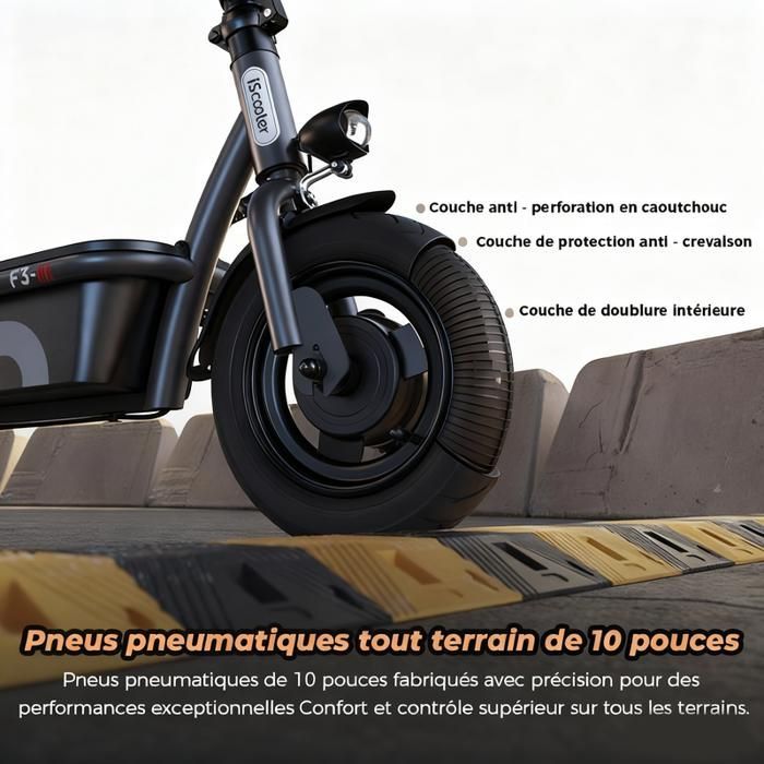 iScooter F3 Folding Electric Scooter with Seat for Adults, 1000W Motor, 60KM Range, 13Ah Battery, 10