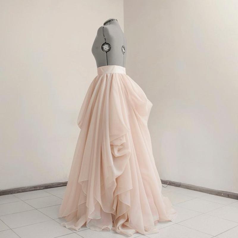 Fashion Draped Wedding Skirt Nude Bridal Gown Separate Chiffon Long Skirt Full Length Chic Ruffles Maxi Skirt All Colors Sizes