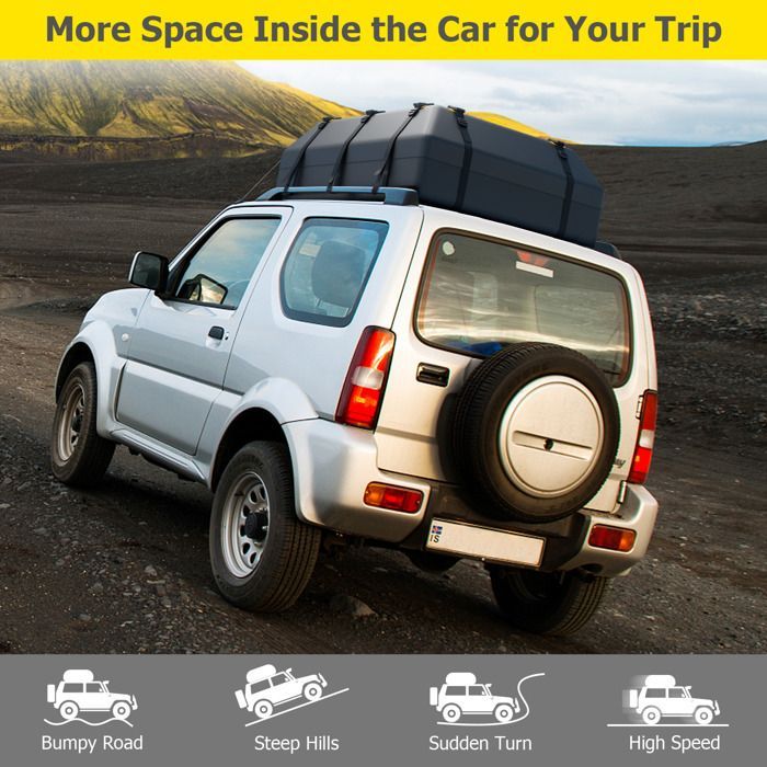 Cofre de techo para coche GYMAX de 600 litros, impermeable, plegable, con 10 correas reforzadas y 6 ganchos para la puerta.