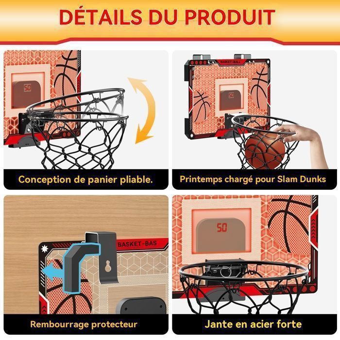 Canestro da basket da interno, mini canestro in acrilico per bambini, da parete, con 4 palloni, giochi di basket, giocattoli, regalo per ragazzi