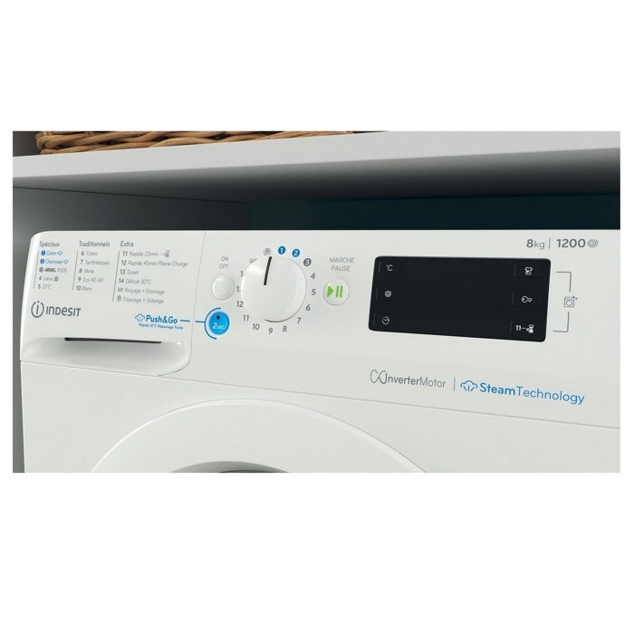 Front washing machine - INDESIT - BWE8127XWVFR - 8 kg - 1200 rpm - Push&Go Steam