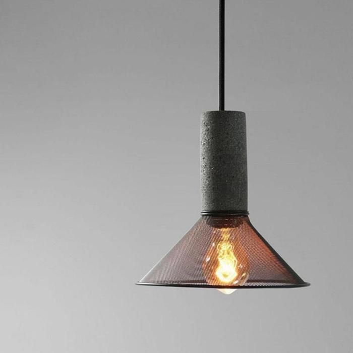 Lámpara de araña industrial retro WOTTES con pantalla de hierro negro, lámpara colgante nórdica moderna y sencilla de cemento, 21,5 x 21 cm, 1 unidad.