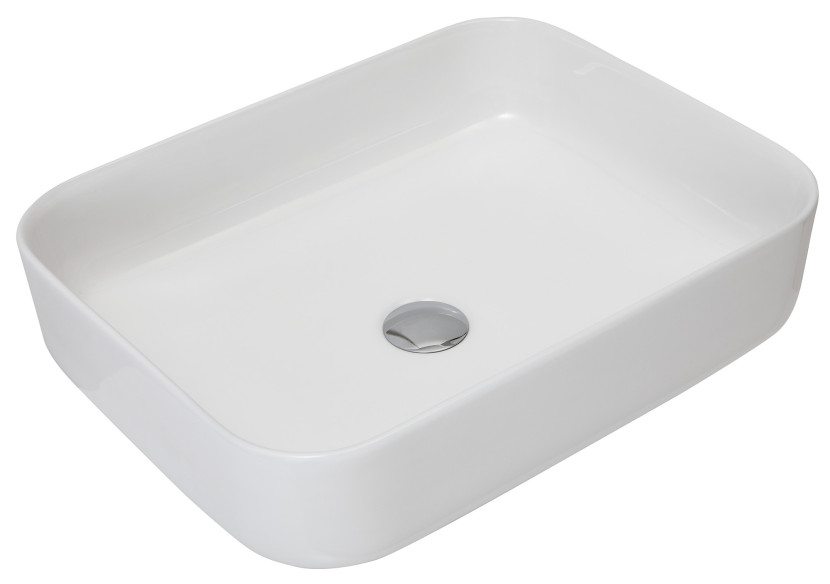 Umywalka Nablatowa Ceramiczna Prostokątna Biała Modern