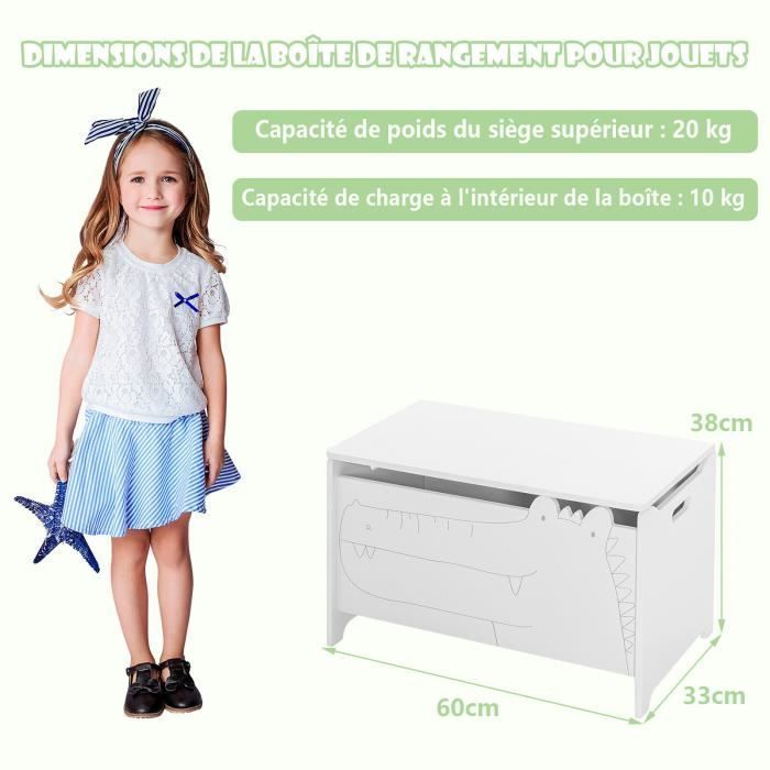 COSTWAY Coffre à Jouets en Bois pour Enfant avec Couvercle Rabattable et 2 Poignées, 60  x 33  x 38 cm, Blanc, pour Salle de Jeux