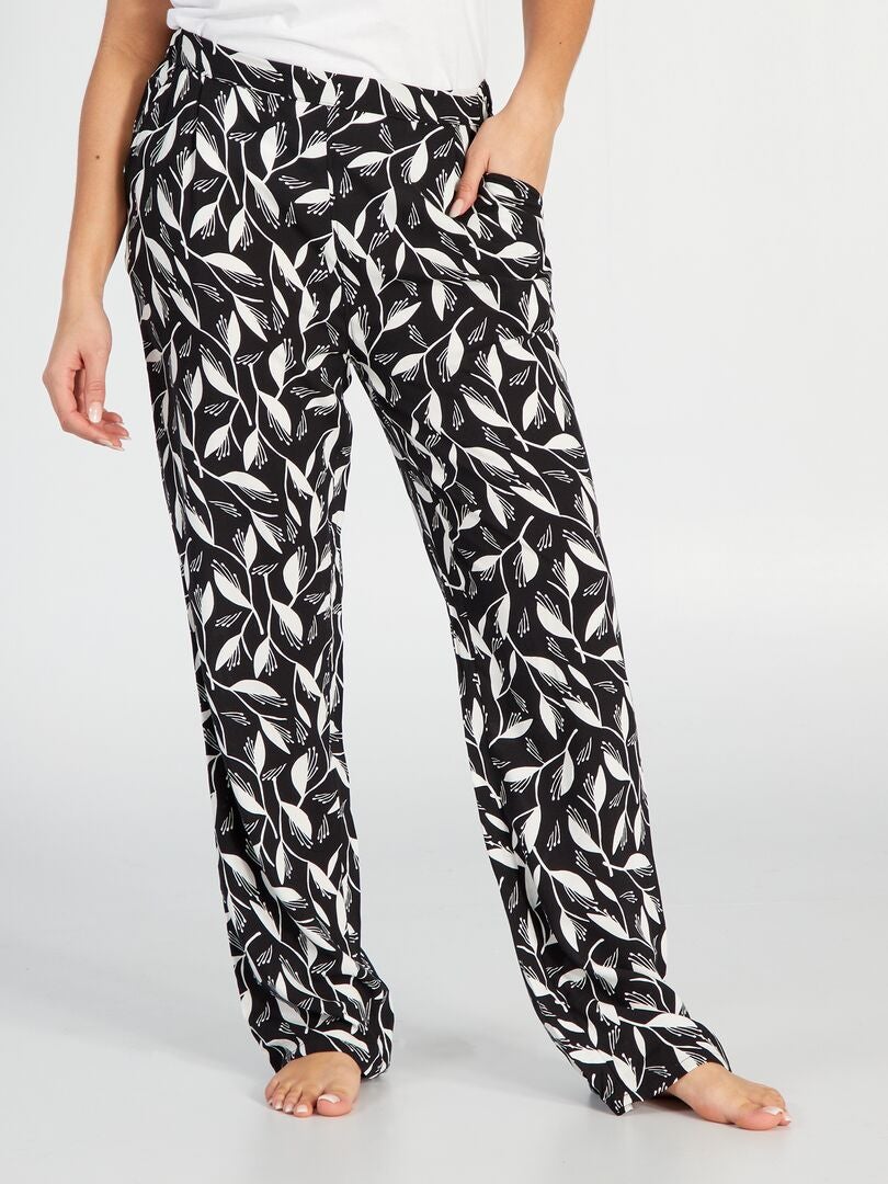 Losse pyjamabroek met print - ZWART