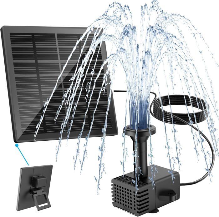Fontaine Solaire Extérieur, 2024 Upgraded Flottante Pompe Bassin Solaire, Fontaine Solaire Verre avec 8 Buses, 9.84ft Fil