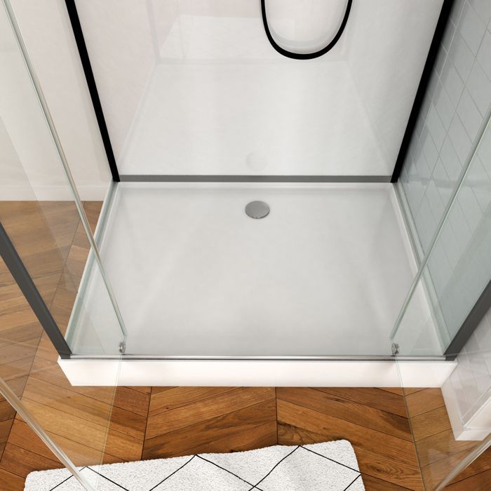 Mampara de ducha rectangular de 110x80x230cm - blanco extra con ribete negro mate - LUNAR