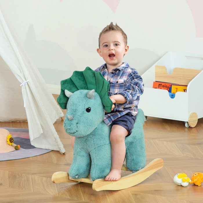 Gungleksak - HOMCOM - Dinosaurie Rytande Ljudeffekt Kort Plyschleksak för Barnrum - Trä - Blågrön