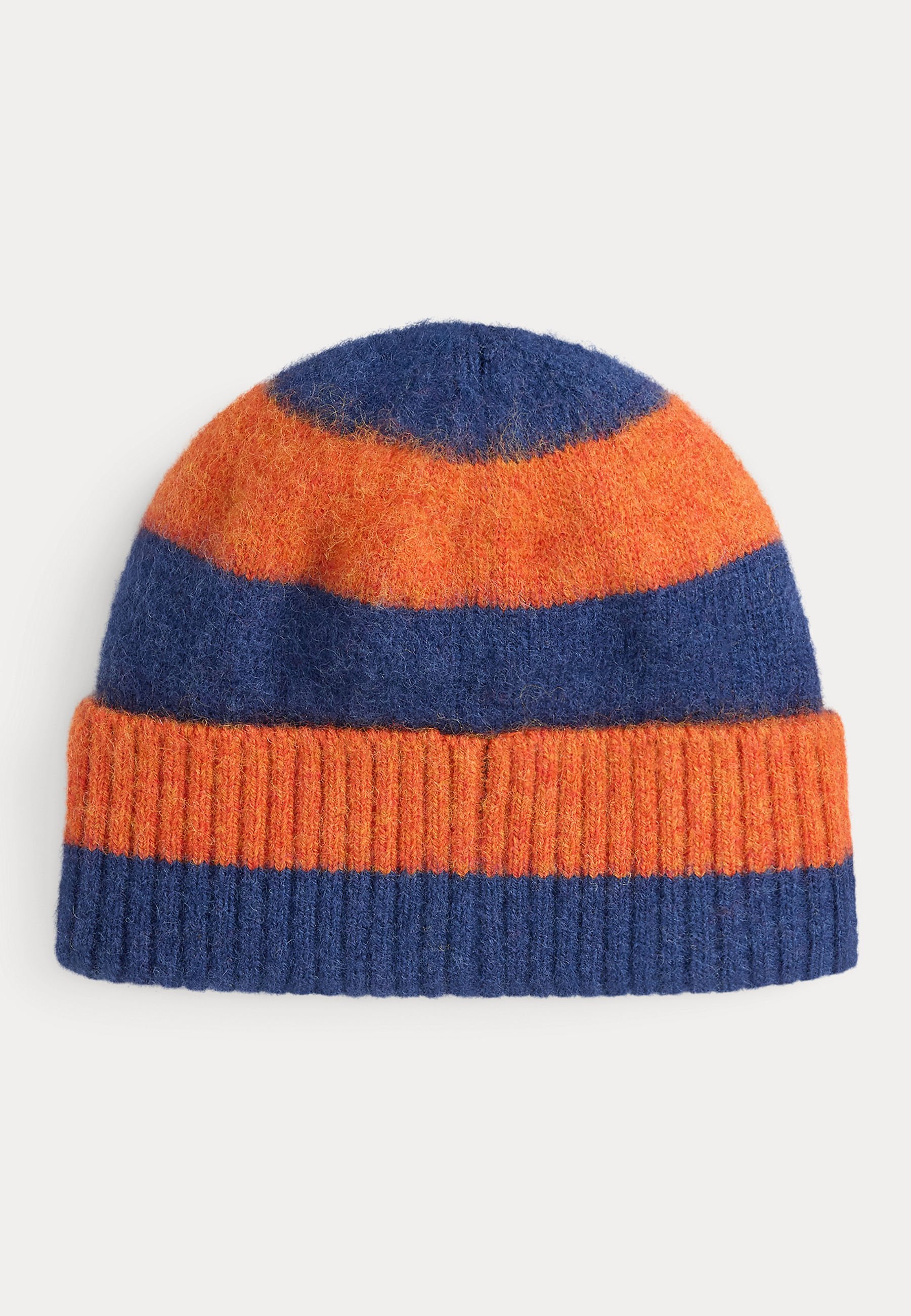 Polo Ralph Lauren Unisex-Mütze aus gebürsteter Wolle mit Streifenmuster – Mütze – Marineblau/Orange