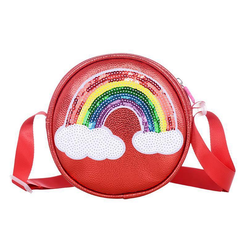 Sac à bandoulière enfant tendance en cuir PU, bandoulière large ajustable, imprimé arc-en-ciel, grande capacité, idéal pour les vacances et les voyages.