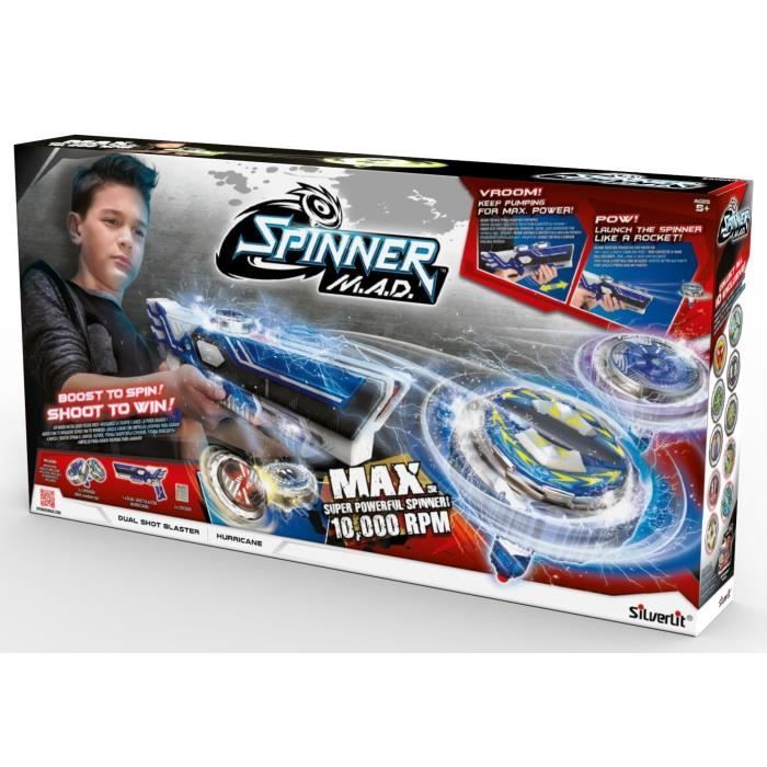 Spinner Mad - Double Shot Blaster + 2 LED Spinning Tops - Silverlit Brand - Model 86311