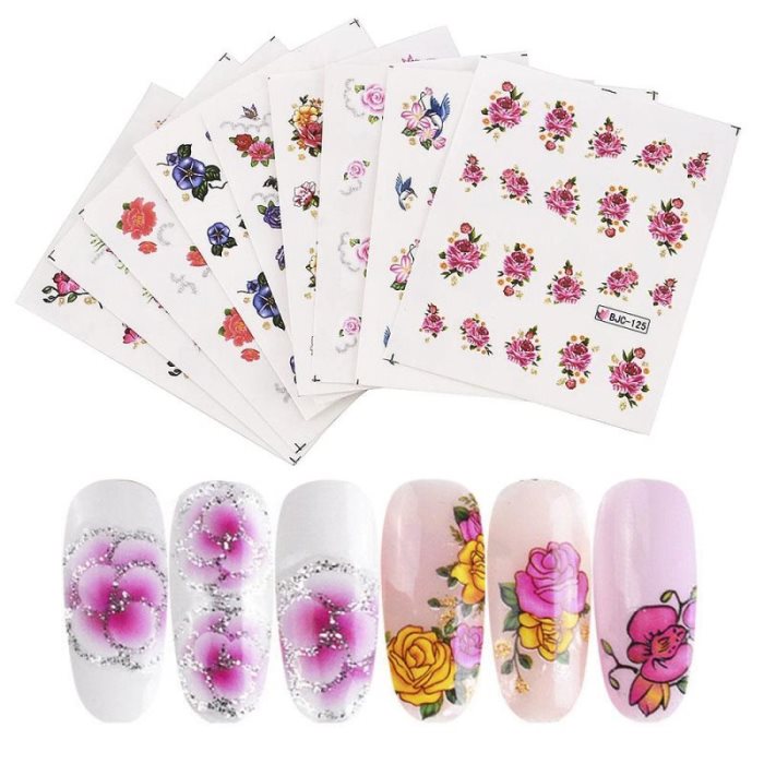 Lot de 55 autocollants décoratifs pour ongles à l'eau, motif fleurs et papillons. Outils de création pour la pose d'ongles.