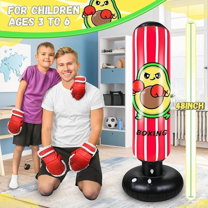Sacco da boxe gonfiabile per bambini da 165 cm con guantoni, regalo ideale per ragazzi e ragazze.