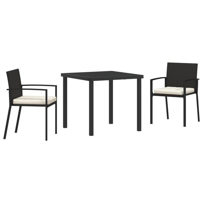 vidaXL Ensemble de Salle à Manger 3 Pièces de Jardin Noir Poly Rattan 3379233