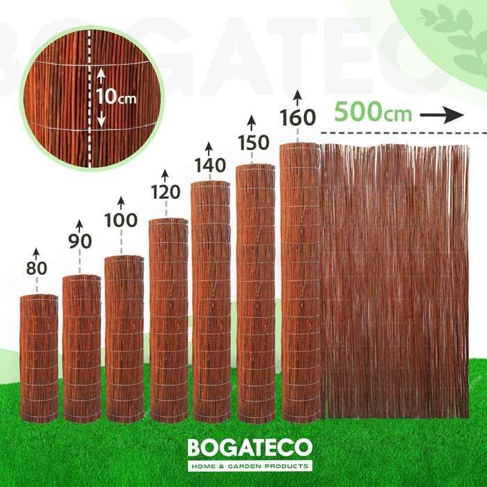 Pantalla de privacidad de mimbre natural BOGATECO 200x500 cm - Pantalla de caña para balcón, jardín y terraza - Privacidad y decoración para exteriores