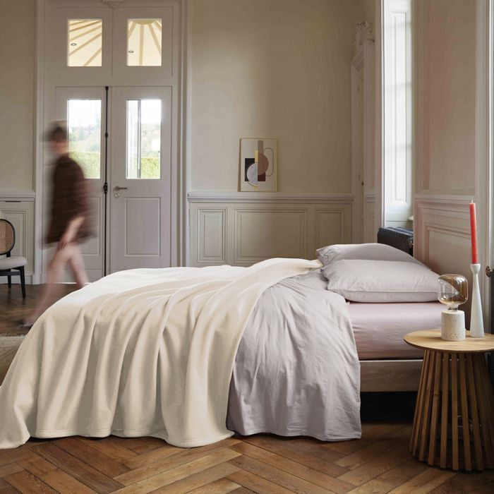 Couverture polaire 220x240 cm 100% Polyester 350g/m2 TEDDY Blanc Naturel