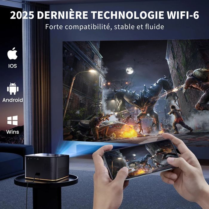 【Netflix integrado】Proyector 4K con enfoque automático y corrección trapezoidal, 30000 lúmenes, portátil, WiFi 6, Bluetooth 5.2, resolución 1080p FHD para iOS/Android
