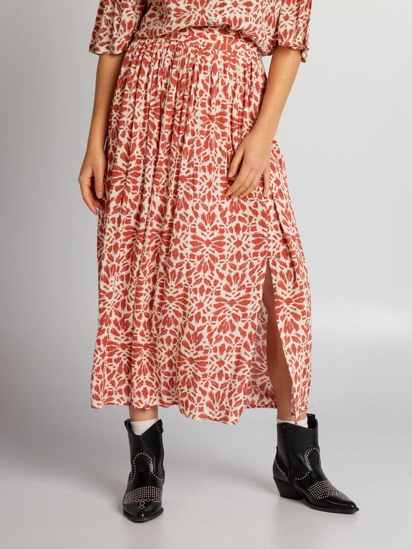 Midi-rok van gebreide stof met crêpe-effect - ROOD