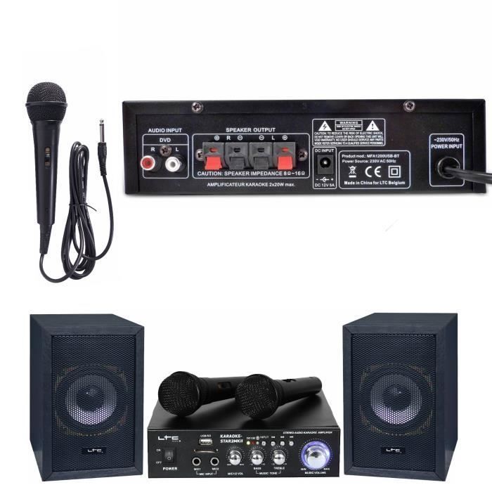 KARAOKE-STAR2MKII Kinderpakket - 2 luidsprekers, 2 microfoons, 1 Bluetooth-versterker, USB, SD, 100W - Draaiende RGB LED-astroshow - Cadeau