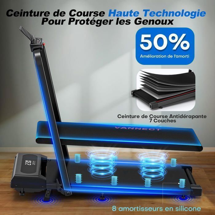 6 en 1 Tapis de Course Pliable, App Intelligente, Vitesse 1-12KM/H 2.75HP Silencieux Tapis de Marche, 160KG