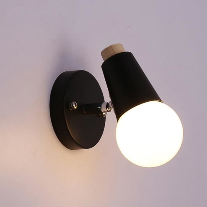 Aplique de pared para baño - Negro - Hierro y madera maciza - E27 - 1 bombilla - Moderno y elegante