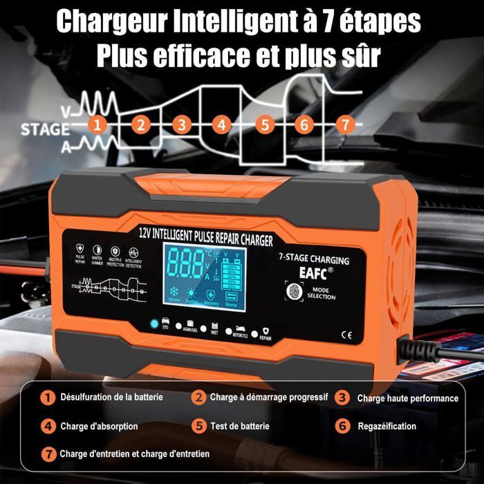 Cargador inteligente de baterías para coche de 12 A y 12 V, cargador de mantenimiento para baterías de plomo-ácido, STD, AGM, gel, SLA y baterías de motocicleta.