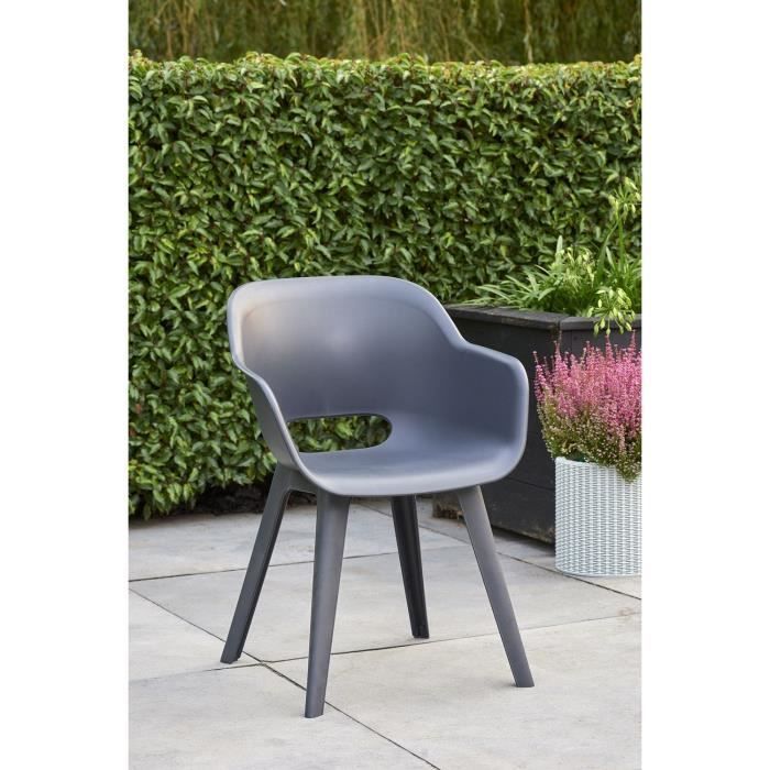 ALLIBERT GARDEN LIMA Table 160x100cm - White + 3 sets of 2 AKOLA Graphite armchairs - Resin