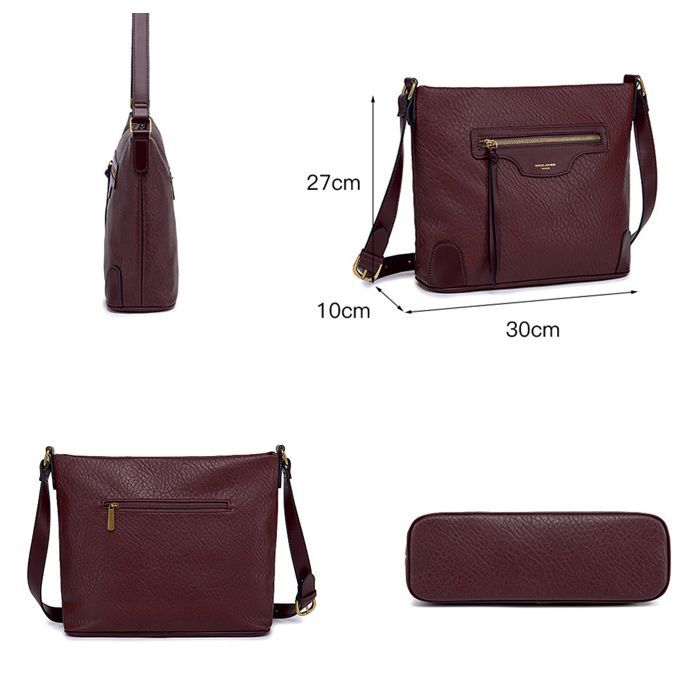 David Jones - Borsa a tracolla da donna con molteplici tasche - Borsa a tracolla, borsa a mano, borsa a spalla, ecopelle - Tasca con cerniera - Viola