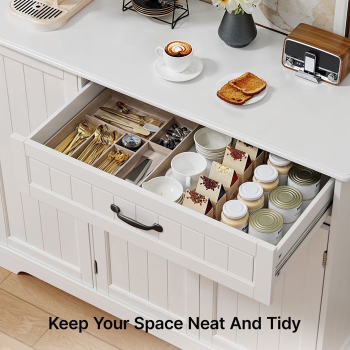 Credenza da cucina - Bealife - Mobile contenitore - 1 cassetto - 3 ante - 5 ripiani - Mobile basso - Soggiorno - Bianco - 105x40x84,5 cm