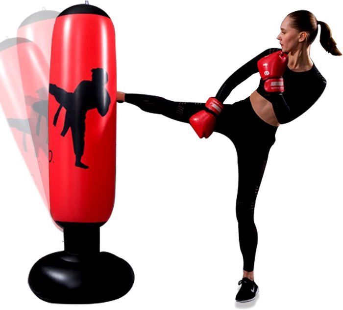 Inflatable freestanding punching bag for boxing training, kick-up, support for karate, taekwondo, MMA, weight training.