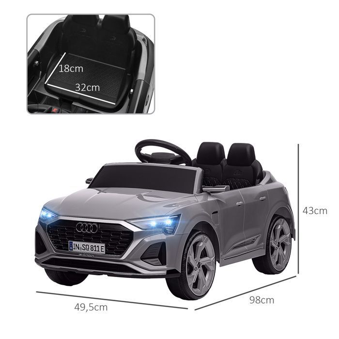 AIYAPLAY Electric Ride-On Car for Kids - Officially Licensed Audi Q8 e-tron Sportback 12V - Headlights, Music, Horn - Ages 3-4 - Grey