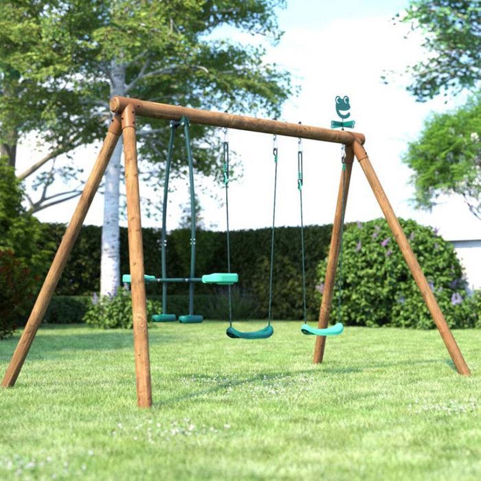 Portique en bois rond 3 agrès avec face à face PACCO