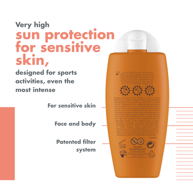 Avène Sun Care Sport Fluid -vedenpitävä SPF50-aurinkosuojavoide kasvoille ja vartalolle, urheilulle, 100 ml