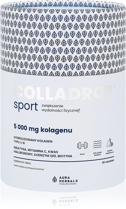 Aura Herbals Colladrop Sport 5000 mg prehransko dopolnilo z morskim kolagenom za sklepe, vezi in kožo